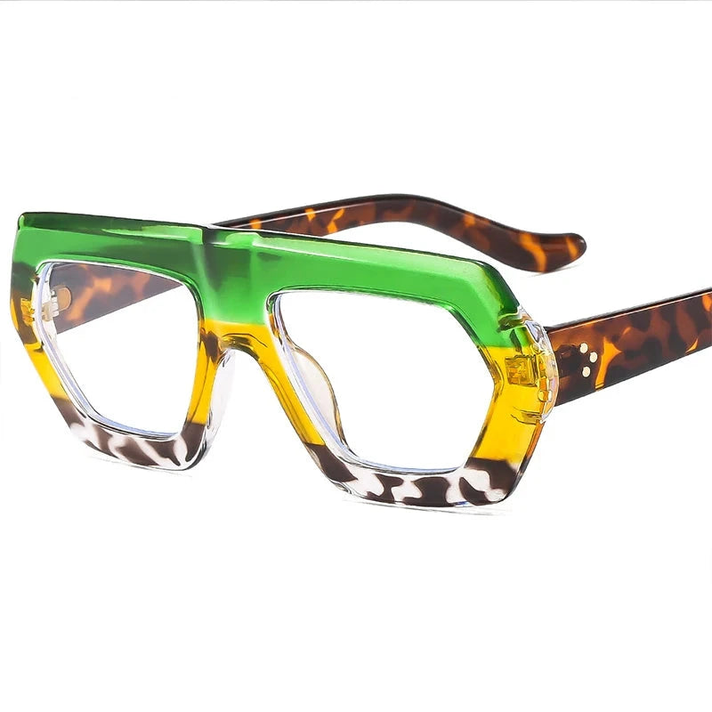 Hyperopia Thick Frame Reading Eyeglasses green leopard yellow