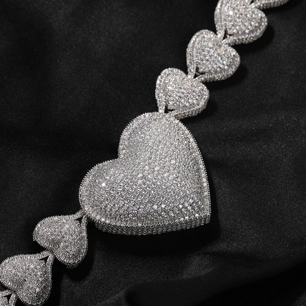 Close up Iced Out Big Heart Chain Collar 17mm Jewelry