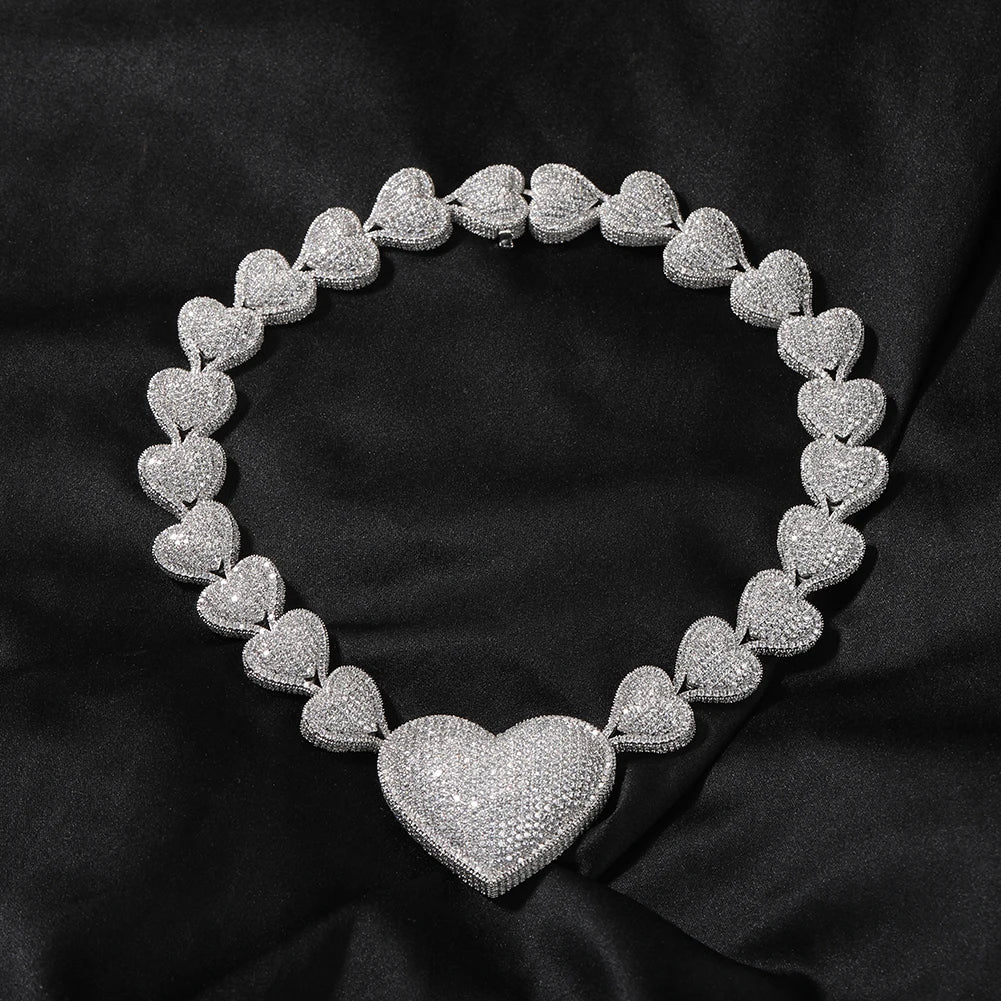 Iced Out Big Heart Chain Collar 17mm Jewelry