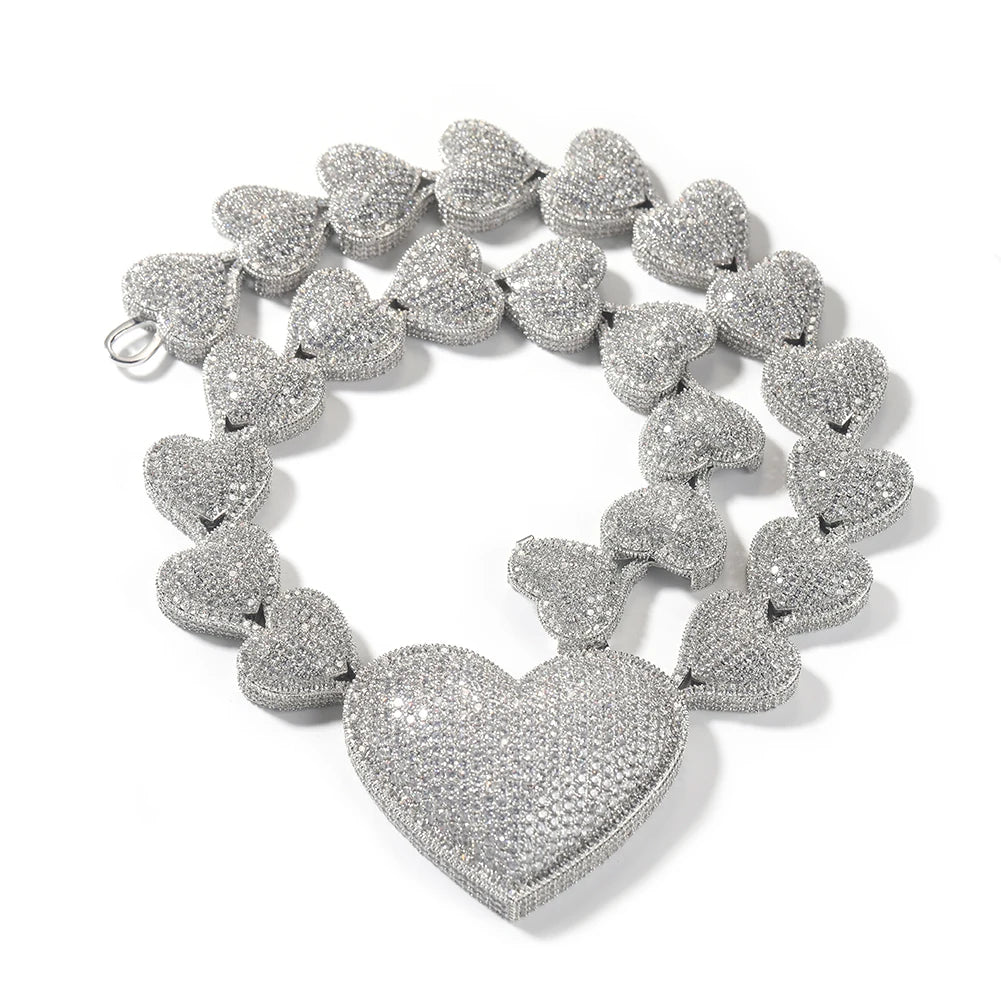 Iced Out Big Heart Chain Collar 17mm Jewelry