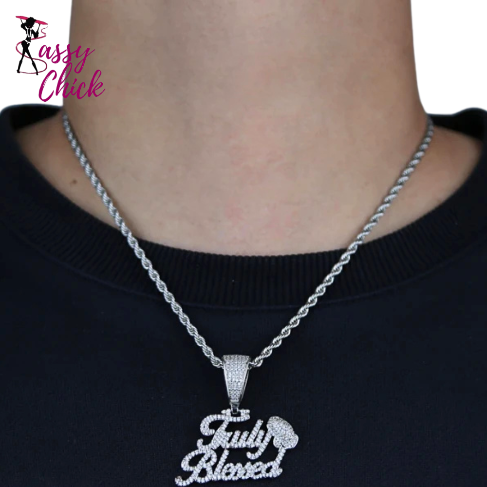 Iced Out Bling Truly Blessed Pendant Necklace Jewelry Sassy Chick Logo