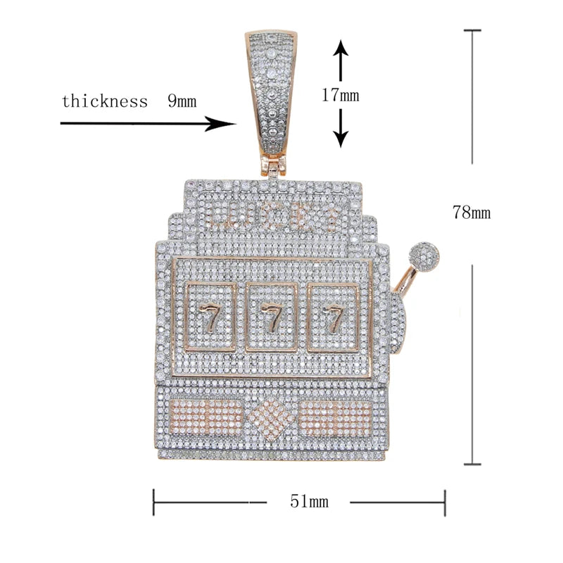 Size of Iced Out Bling Zircon Lucky 777 Charm Pendant Necklaces
