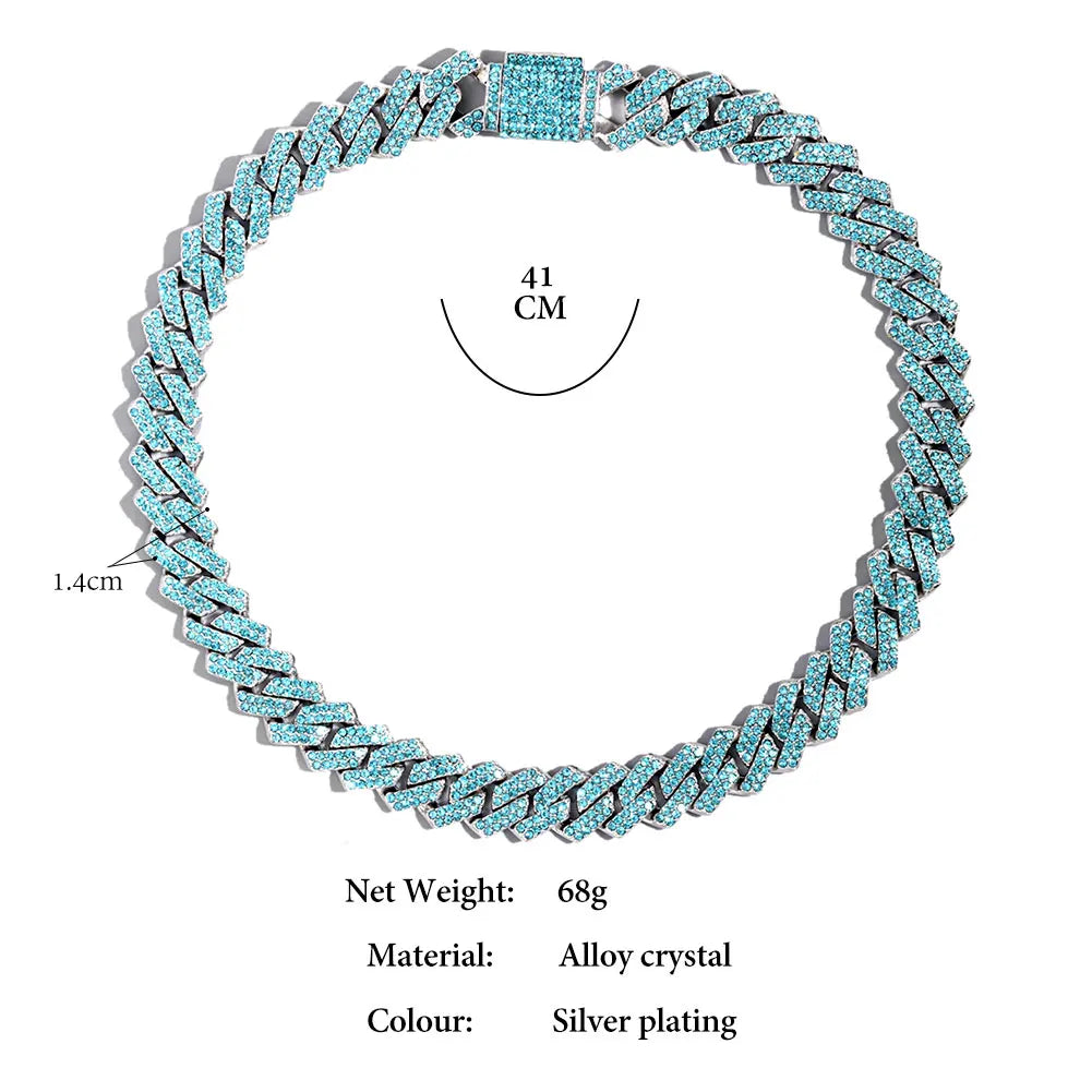 Size of Iced Out Blue Crystal Cuban Link Chain Rapper Jewelry