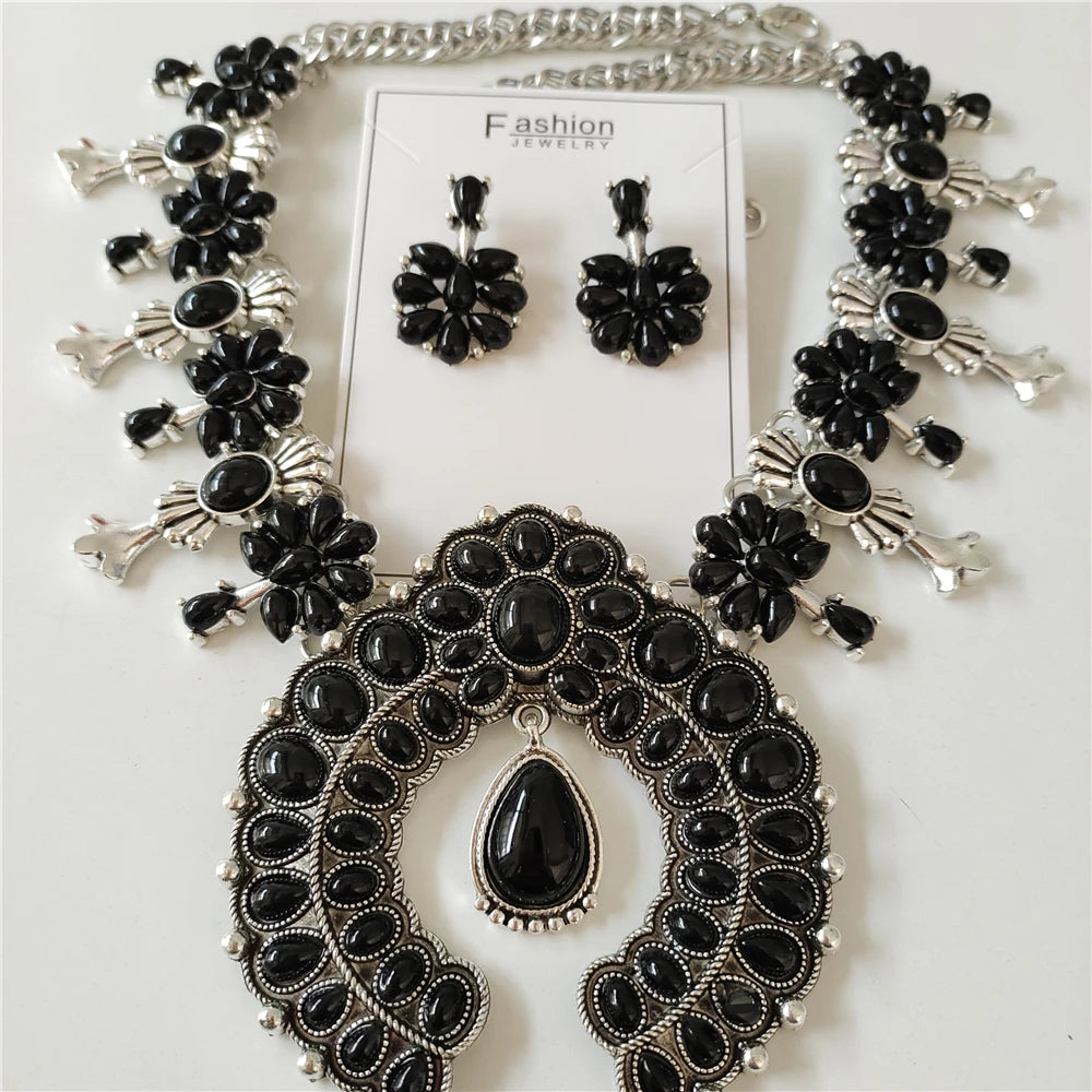 Black Indian Turquoise Resin Baroque Statement Squash Necklace