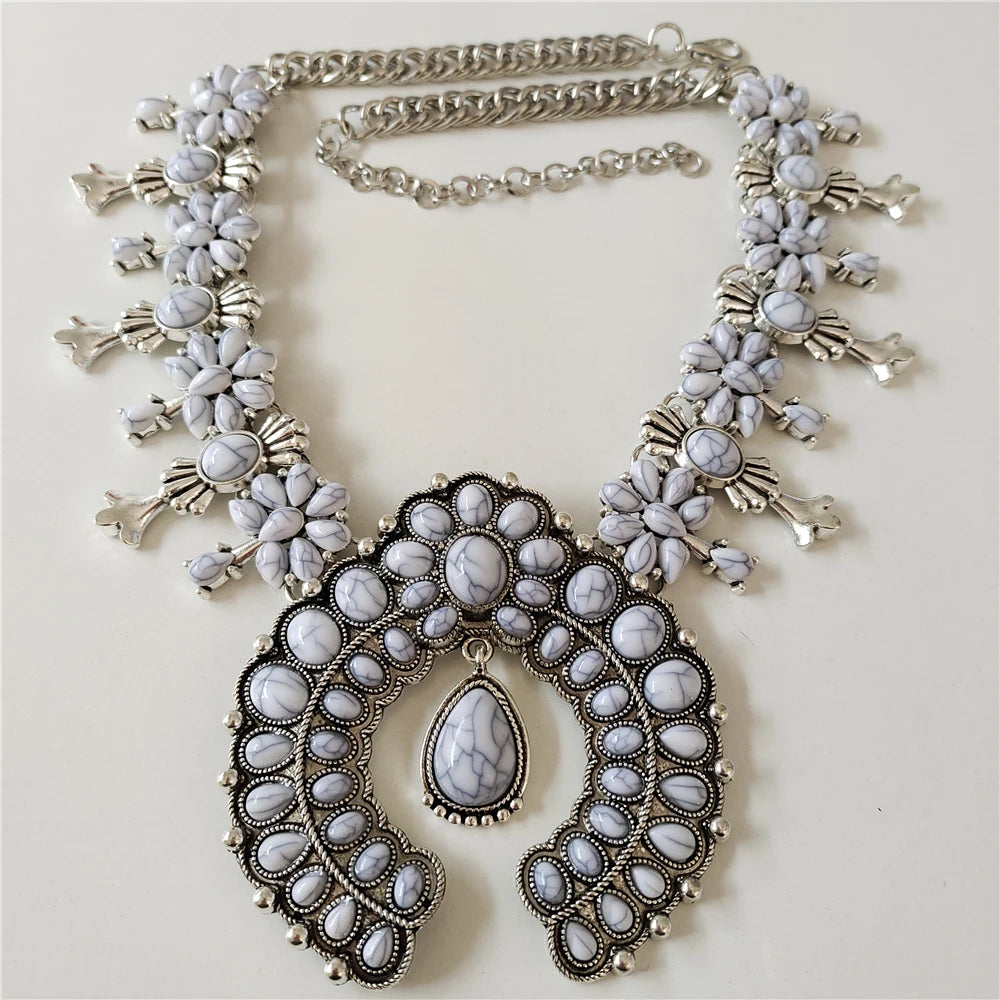 White Indian Turquoise Resin Baroque Statement Squash Necklace