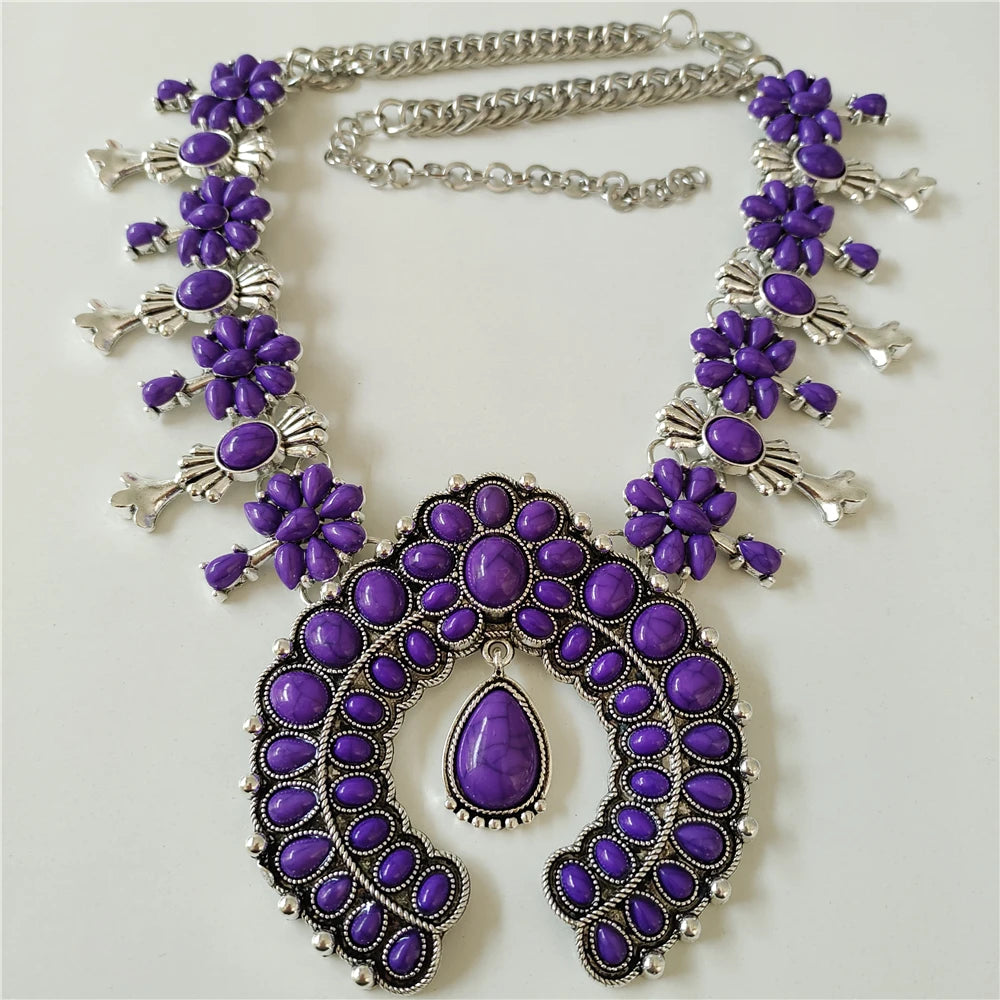 Purple Indian Turquoise Resin Baroque Statement Squash Necklace
