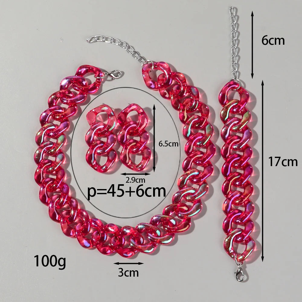 size of Iridescent Acrylic Chain Jewelry Sets