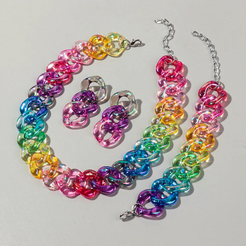 multi color Iridescent Acrylic Chain Jewelry Sets