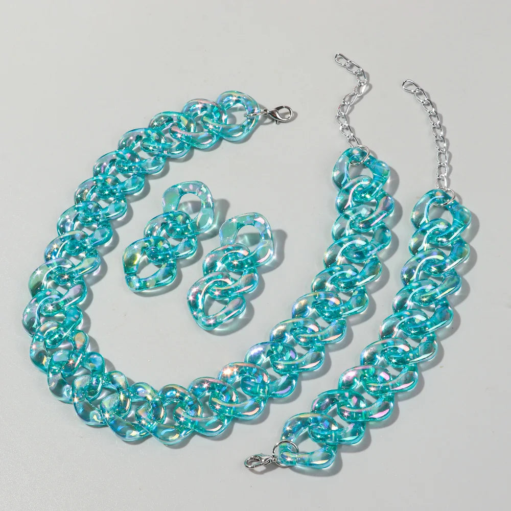 blue Iridescent Acrylic Chain Jewelry Sets