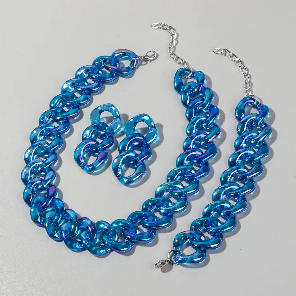 blue Iridescent Acrylic Chain Jewelry Sets