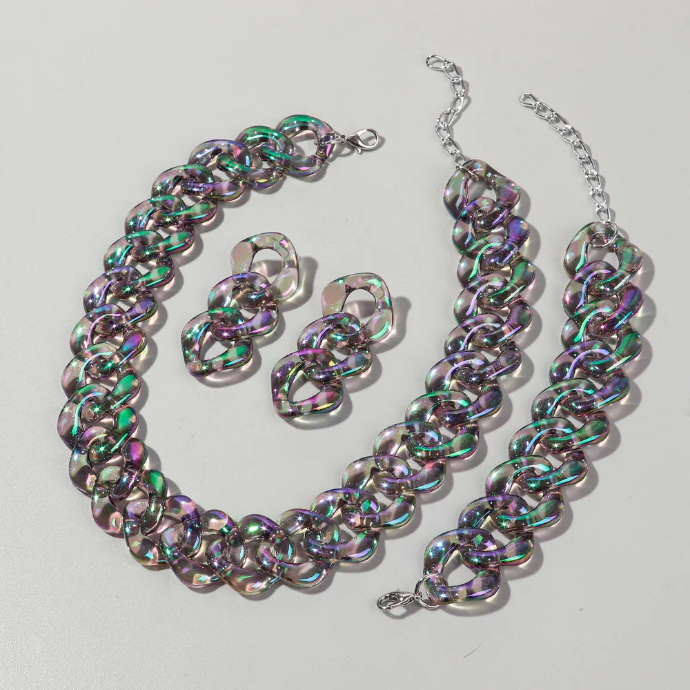 transparent Iridescent Acrylic Chain Jewelry Sets