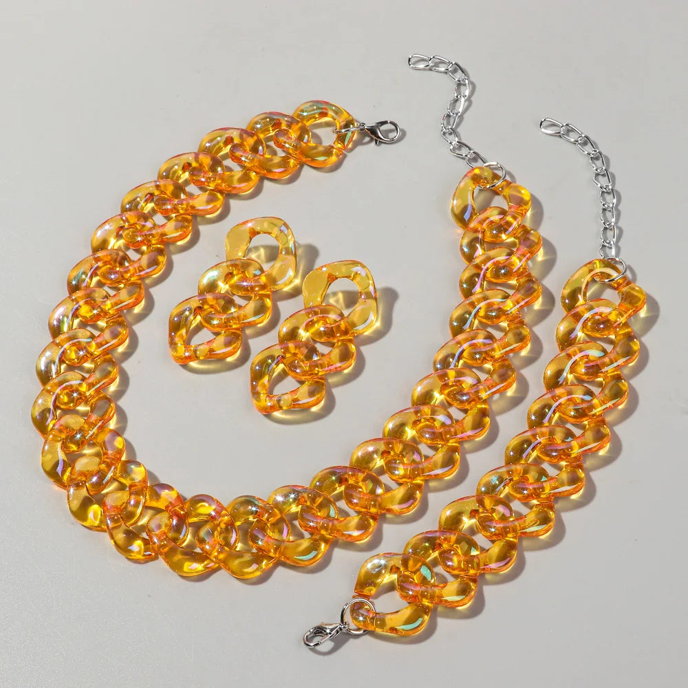 orange Iridescent Acrylic Chain Jewelry Sets