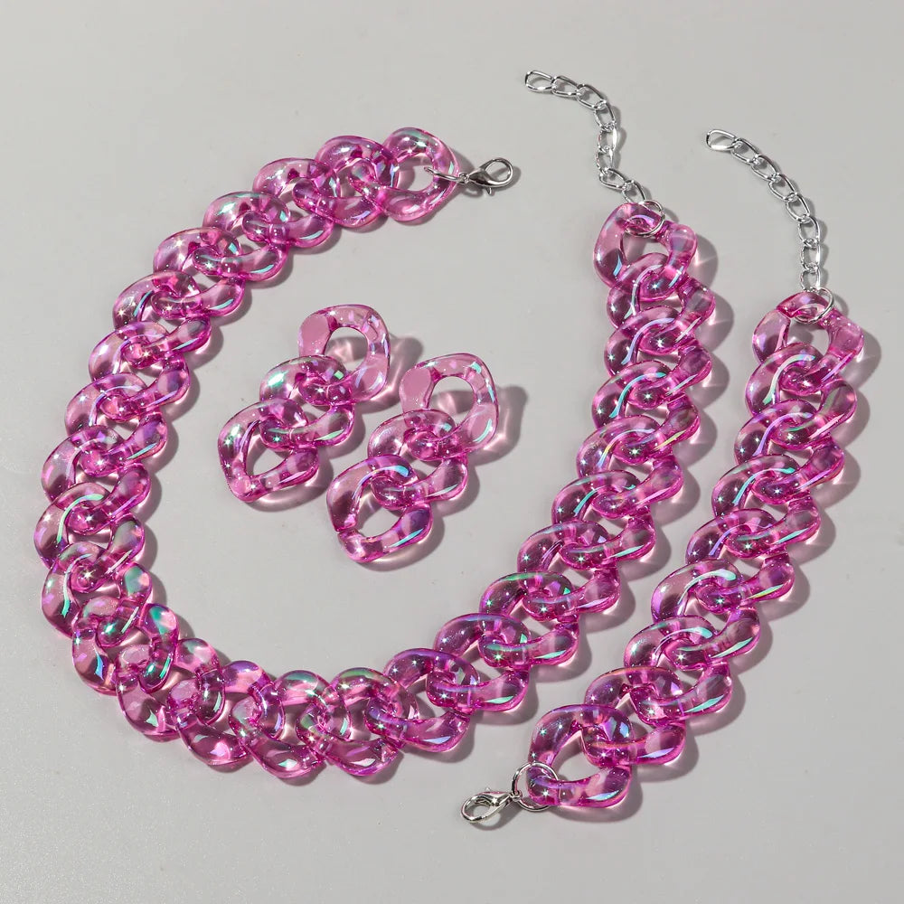 purple Iridescent Acrylic Chain Jewelry Sets