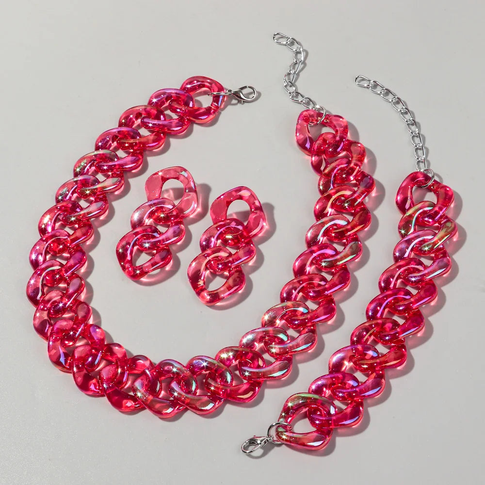 red Iridescent Acrylic Chain Jewelry Sets