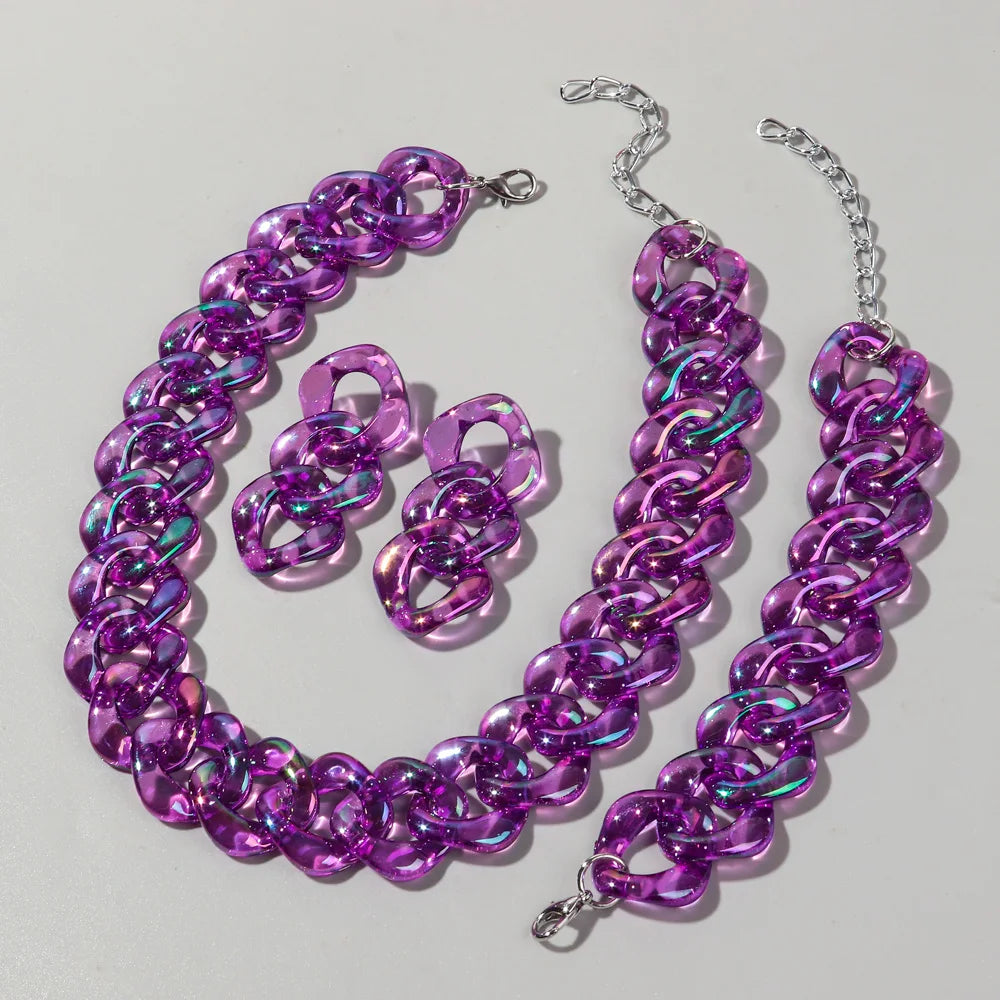 purple Iridescent Acrylic Chain Jewelry Sets