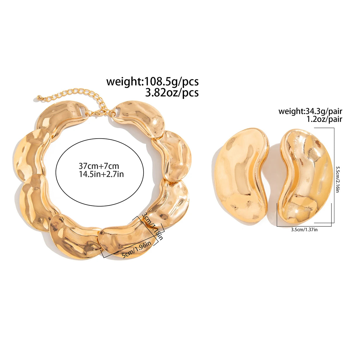 size Irregular Metal Pea Chain Necklace Set