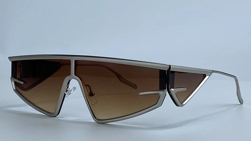 Brown Irregular Steampunk Windproof Square Shield Sunglasses