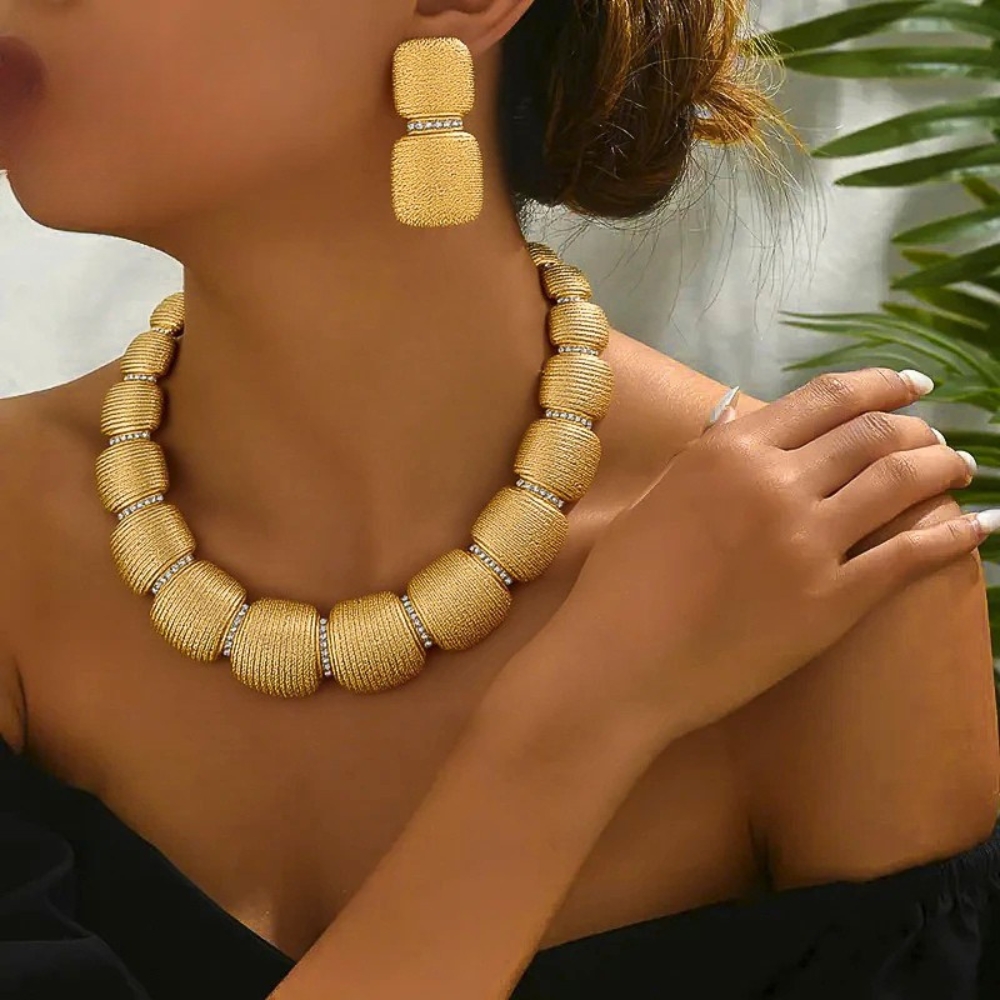 Model using Italian Chunky Gold Plated Jewelry Set