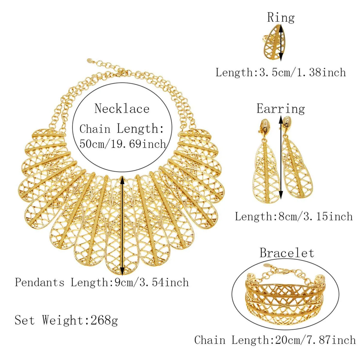 Size of Italian Cutout Feather Design Jewelry Sets