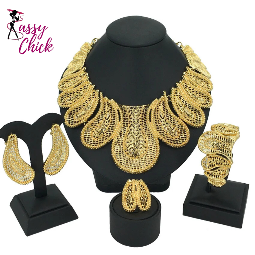 Italian Gold Plated Women Big Necklace Jewelry Sets Sassy Chick Logo