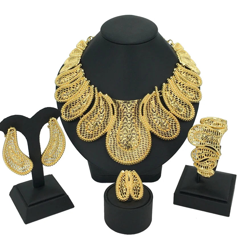 Gold Italian Gold Plated Women Big Necklace Jewelry Sets