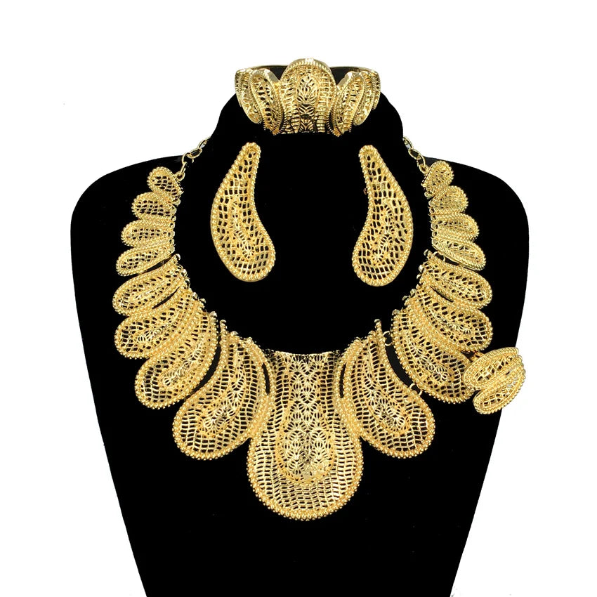 Italian Gold Plated Women Big Necklace Jewelry Sets