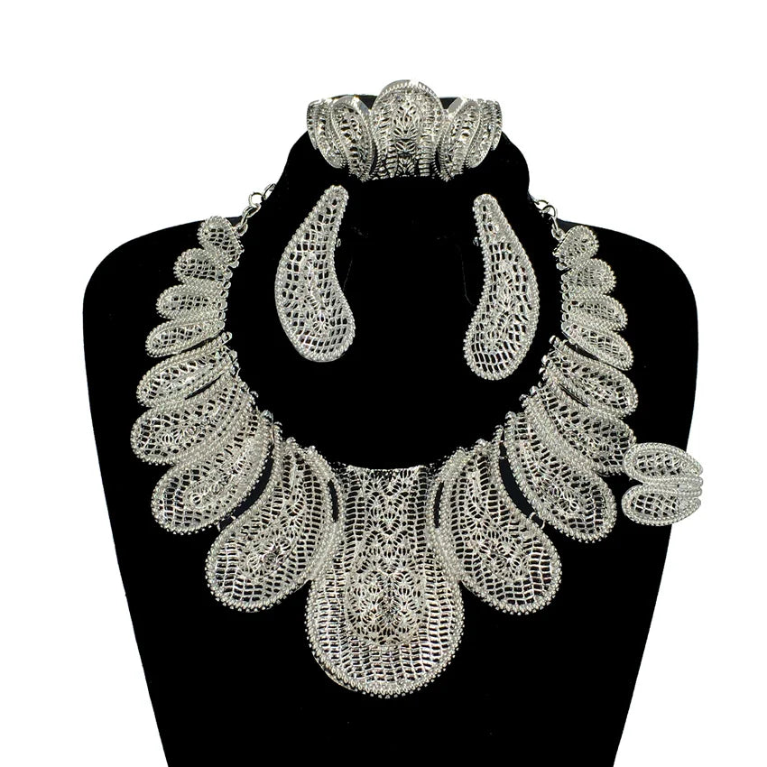 Italian Silver Plated Women Big Necklace Jewelry Sets