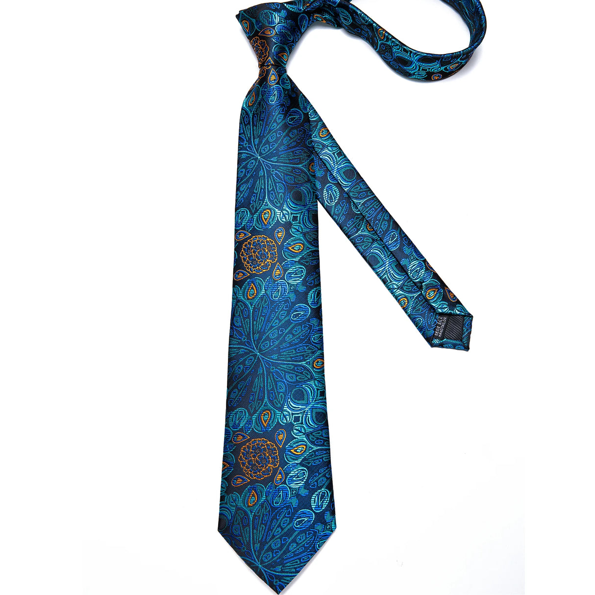 Jacquard Peacock Blue Floral Handkerchief Cufflinks Set