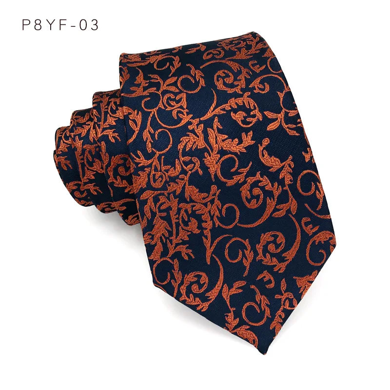 Black Orange Jacquard Woven 8CM Floral Paisley Men's Ties