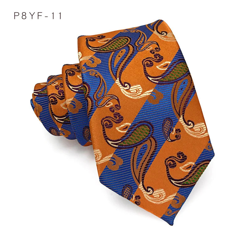 Orange Blue Jacquard Woven 8CM Floral Paisley Men's Ties