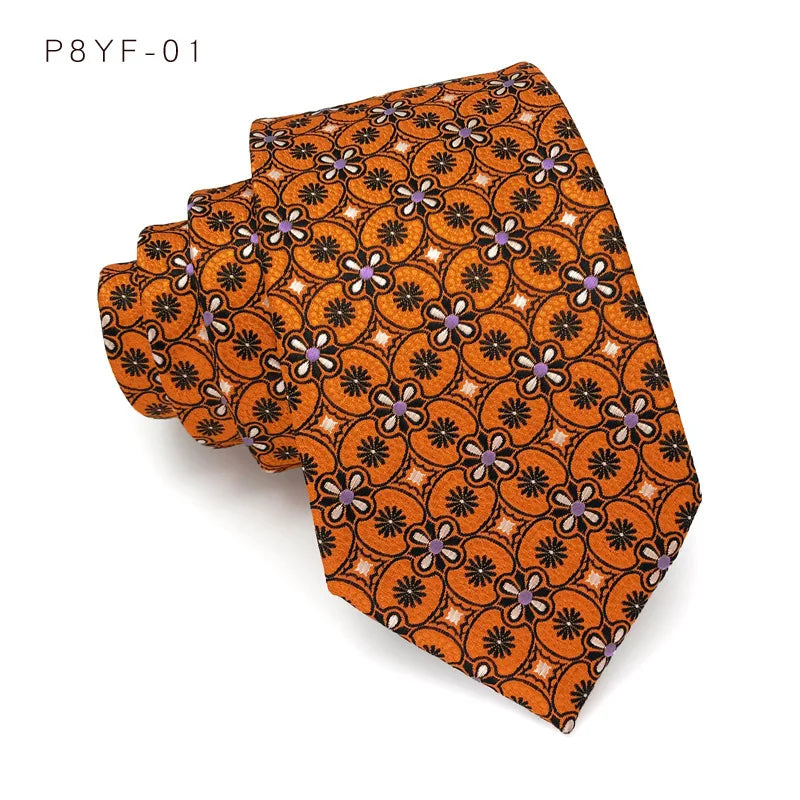 Orange Jacquard Woven 8CM Floral Paisley Men's Ties