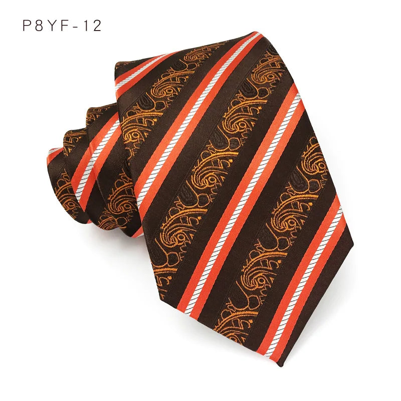 Brown Orange Jacquard Woven 8CM Floral Paisley Men's Ties