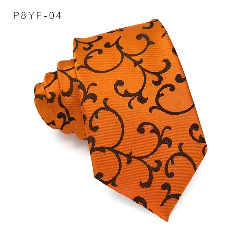 Orange Jacquard Woven 8CM Floral Paisley Men's Ties