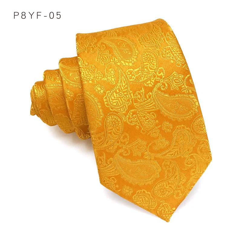 Yellow Jacquard Woven 8CM Floral Paisley Men's Ties