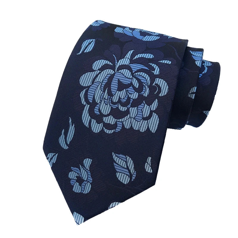 Blue Jacquard Woven 8CM Flower Necktie