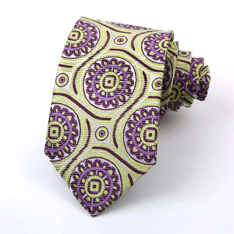 Purple Yellow Jacquard Woven 8CM Flower Necktie