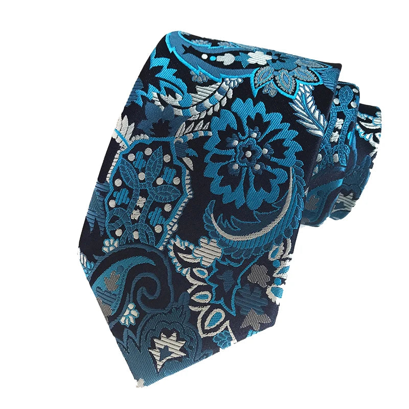 Blue Jacquard Woven 8CM Flower Necktie