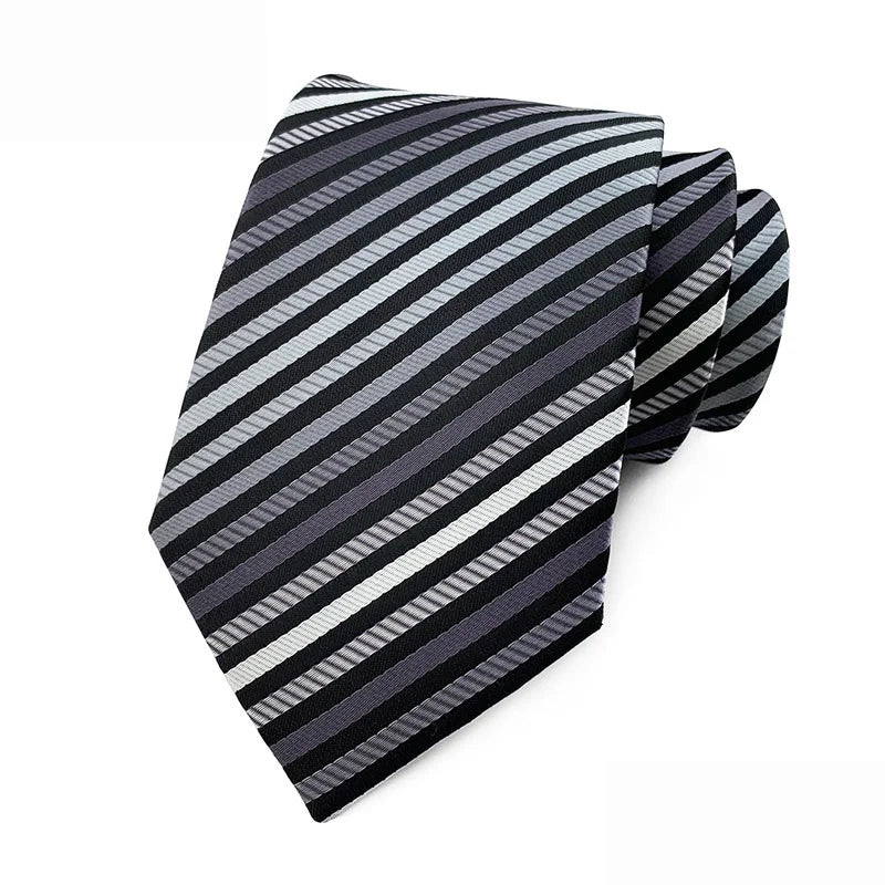 Black Gray Jacquard Woven Ascot Formal 8CM Stripes Plaid & Checks Ties