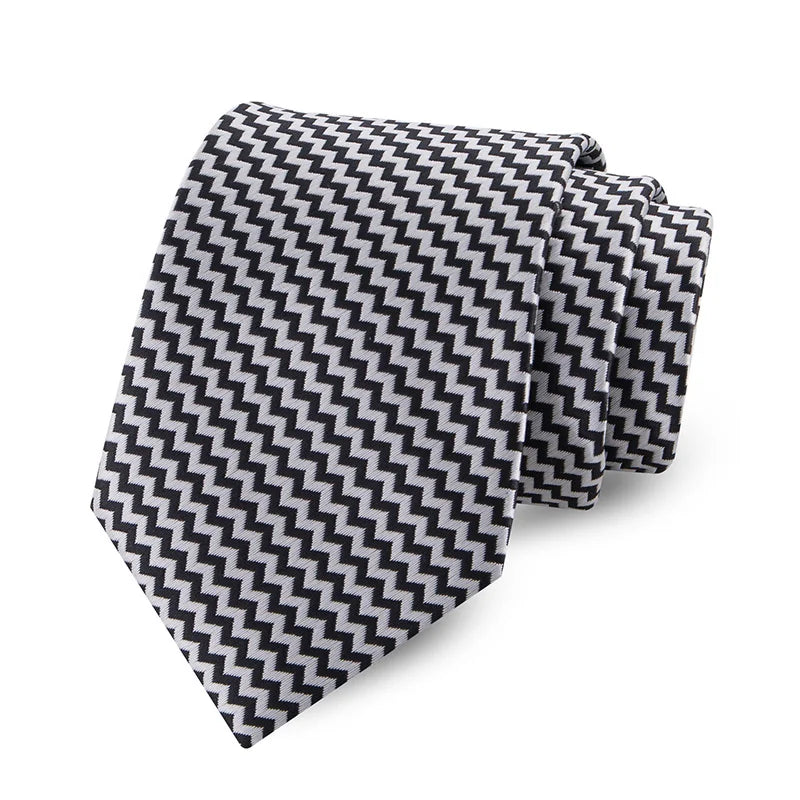 Black White Jacquard Woven Ascot Formal 8CM Stripes Plaid & Checks Ties