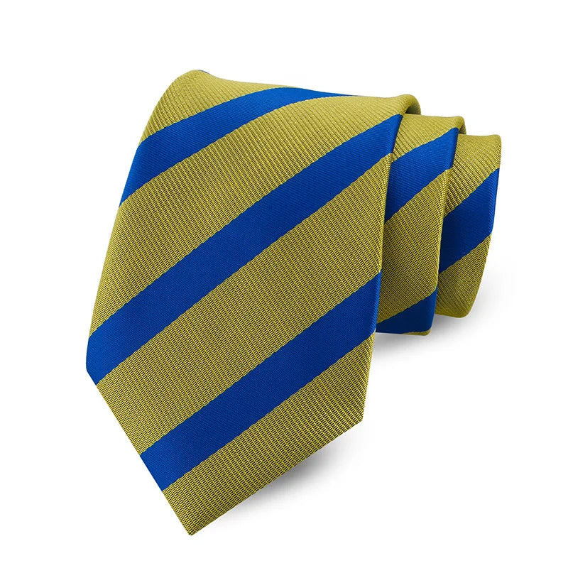 Yellow Blue Jacquard Woven Ascot Formal 8CM Stripes Plaid & Checks Ties