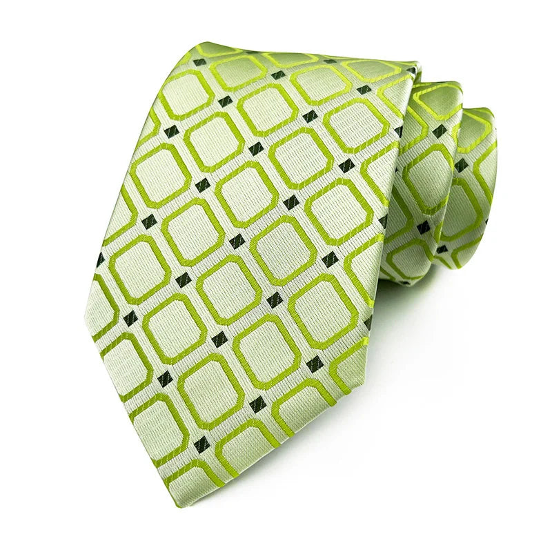 Green Jacquard Woven Ascot Formal 8CM Stripes Plaid & Checks Ties