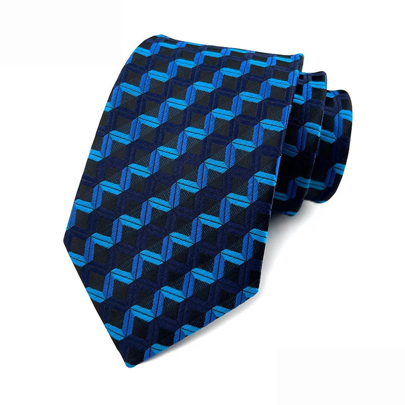 Blue Jacquard Woven Ascot Formal 8CM Stripes Plaid & Checks Ties