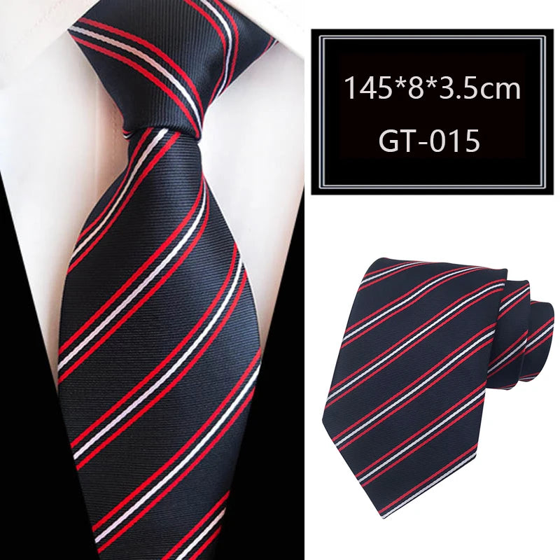 Black Red Jacquard Woven Luxury 8CM Necktie Stripes