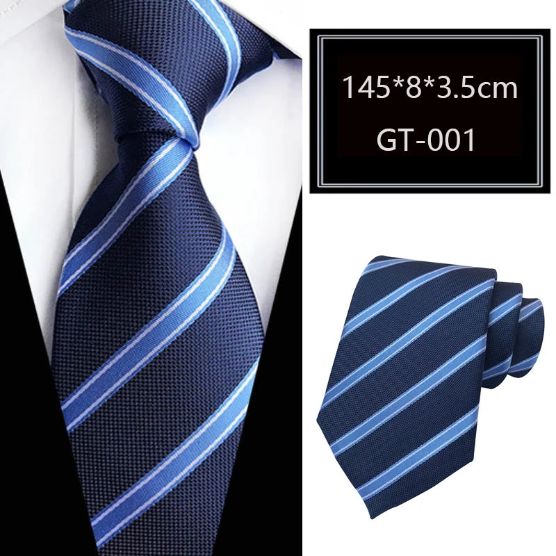 Blue Jacquard Woven Luxury 8CM Necktie Stripes