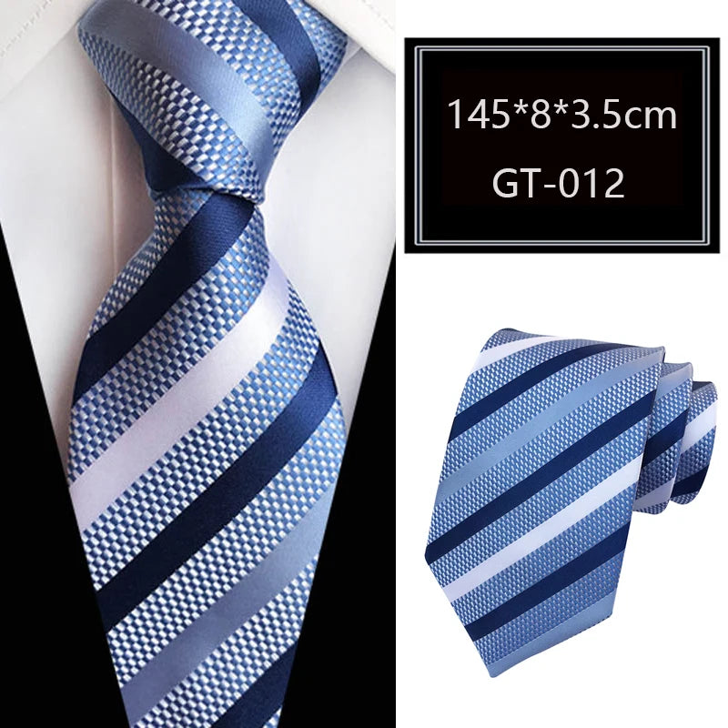 Blue Jacquard Woven Luxury 8CM Necktie Stripes