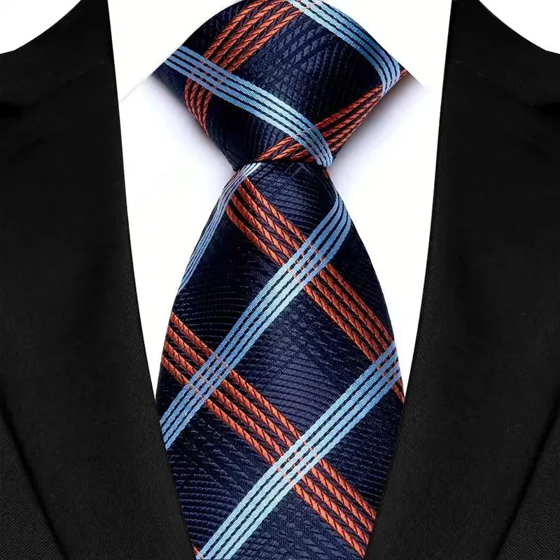 Blue Orange Jacquard Woven Striped 8cm Necktie