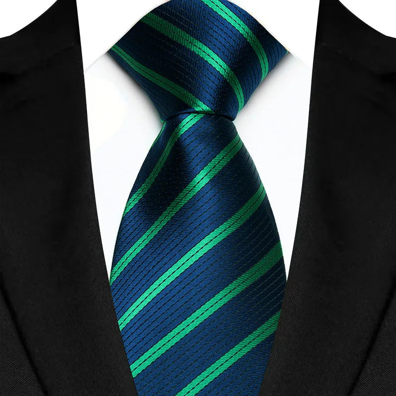 Blue Green Jacquard Woven Striped 8cm Necktie