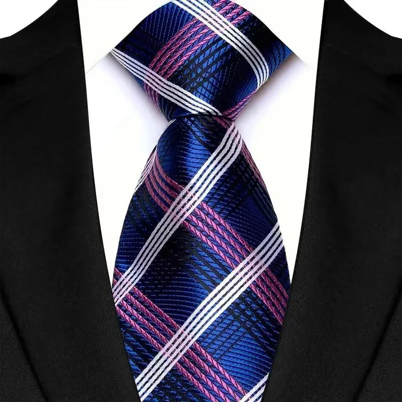 Blue Purple Jacquard Woven Striped 8cm Necktie