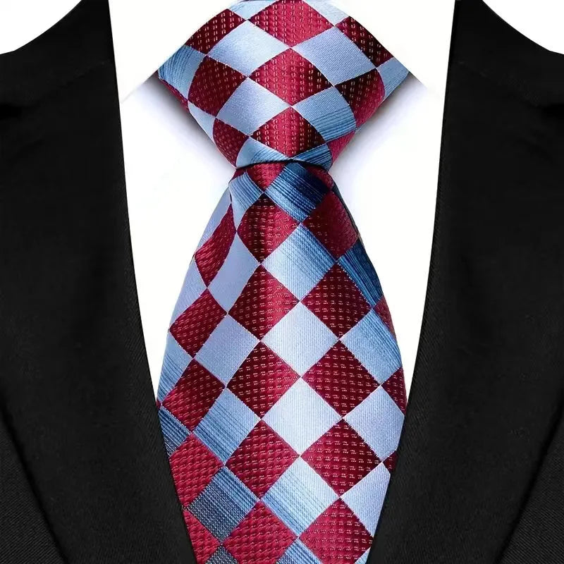 Red Gray Jacquard Woven Striped 8cm Necktie