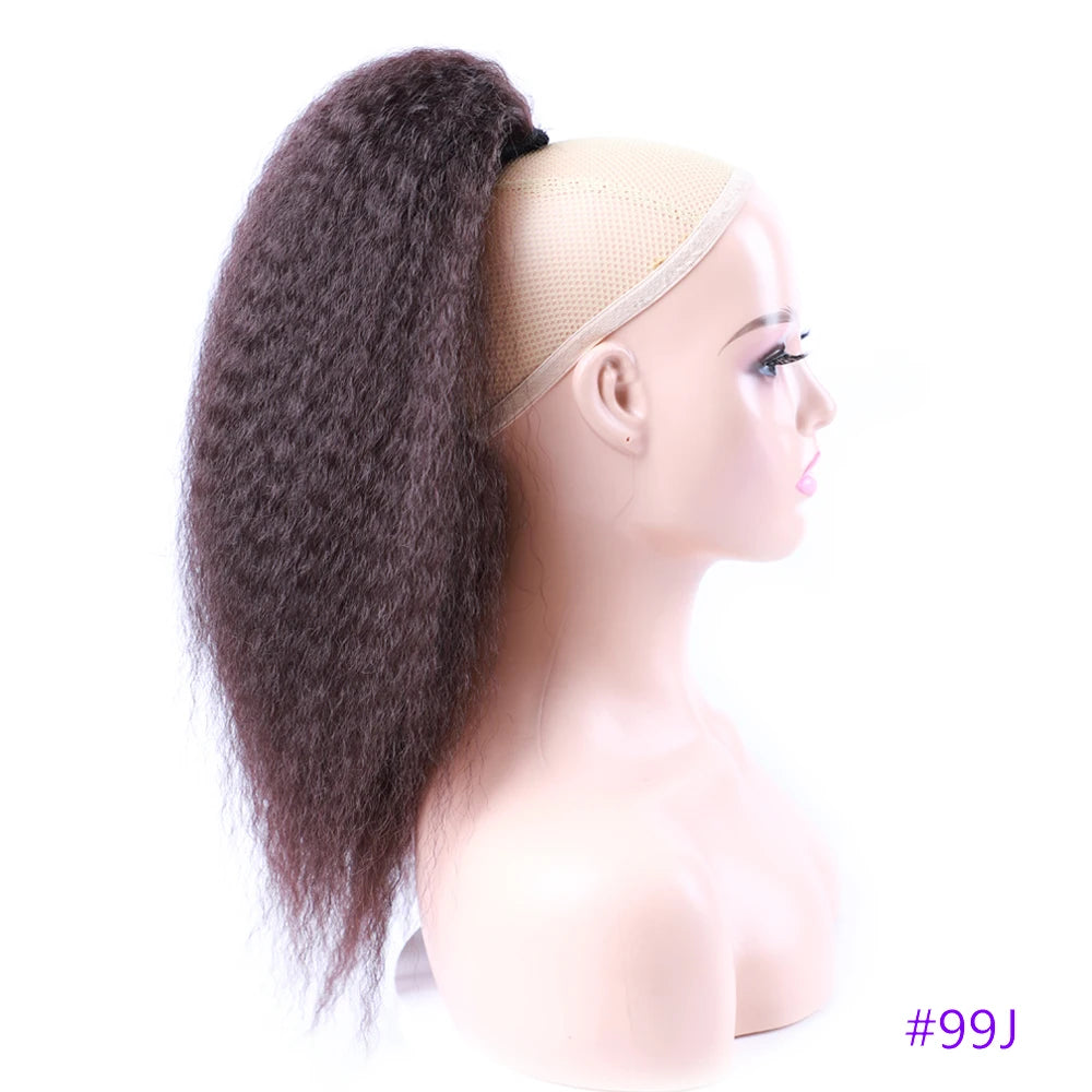 Brown Kinky Curly Ponytail Elastic Synthetic Hair Extension